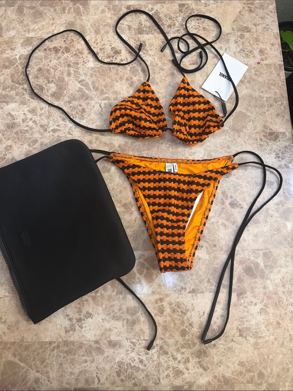 triangl swimwear Orange and Black Crochet-Style Bikini Set
